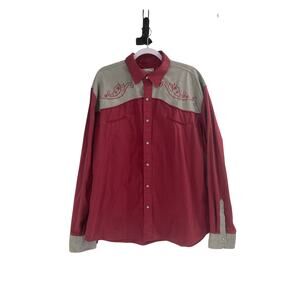 Ace Of Diamond Western Pearl Snap Shirt Mens 2XL Red Embroidered Rodeo Cowboy